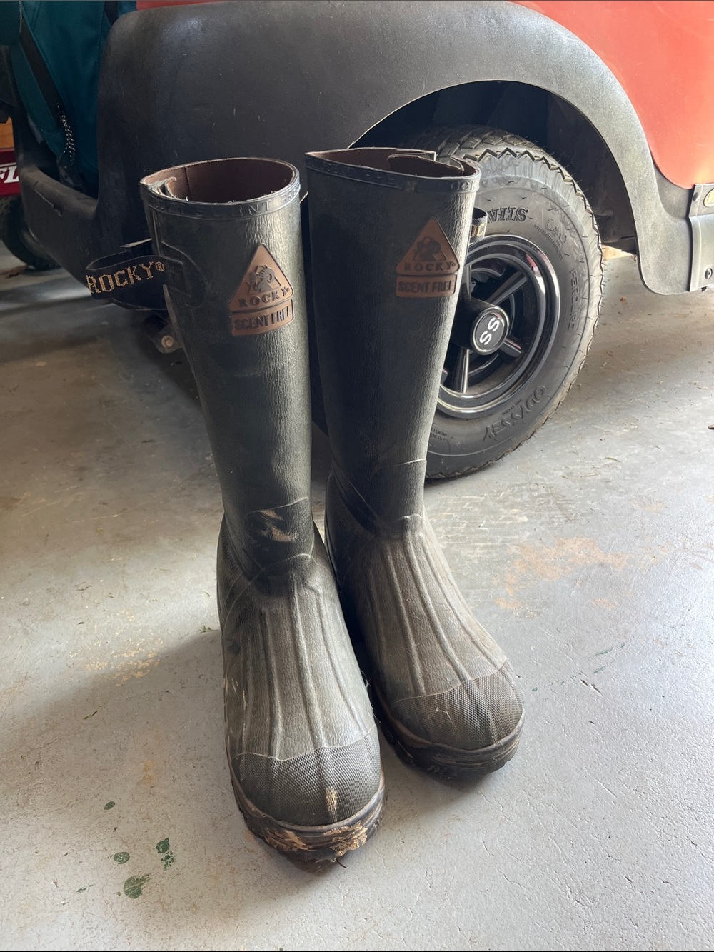 Rocky Scent-Lok Tall Rubber Boots - Dark Green with Brown Accents